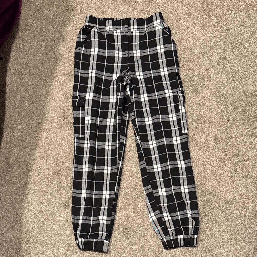 Black and White Plaid Cargo Joggers